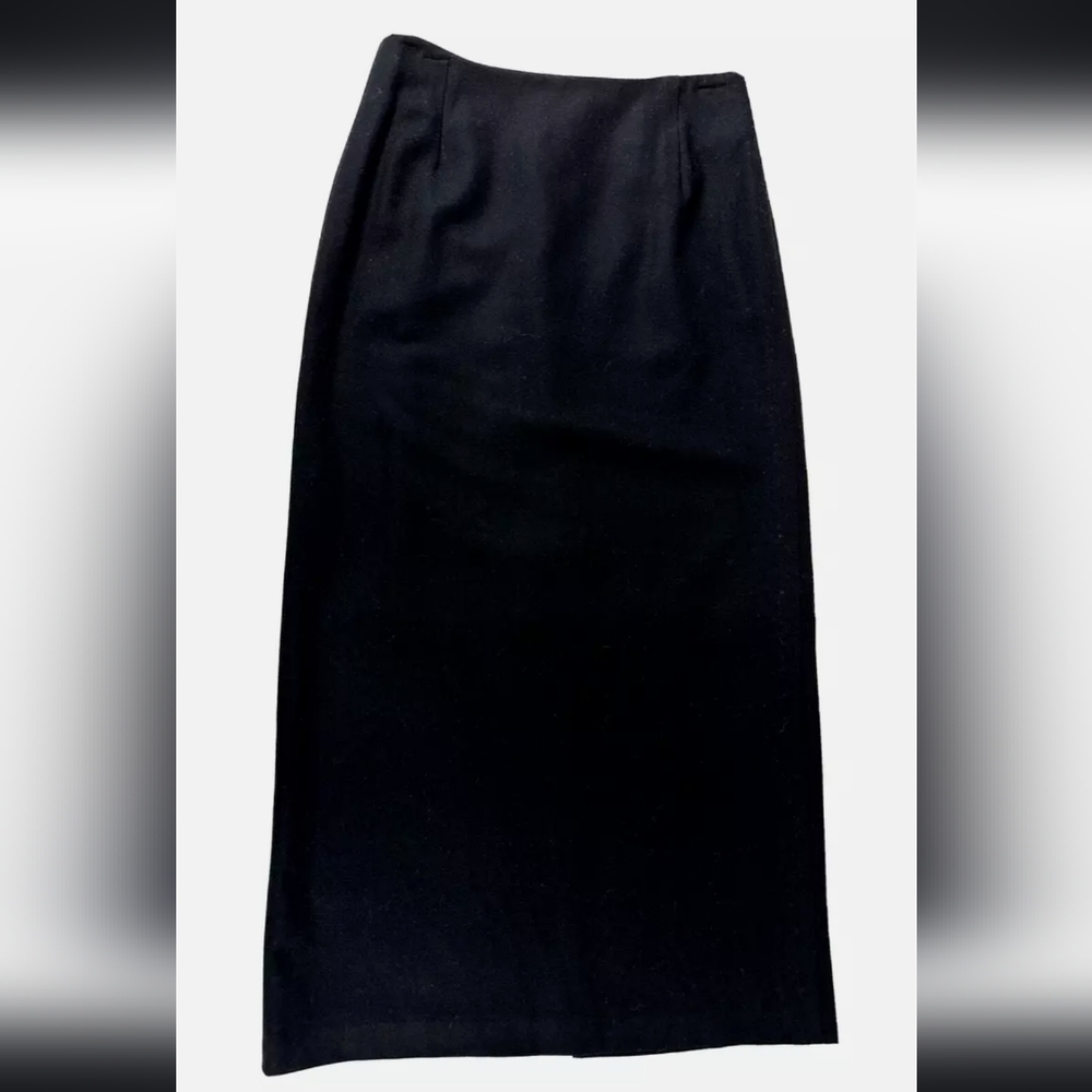 Eddie Bauer wool skirt size 6 black stretch  maxi  back slit